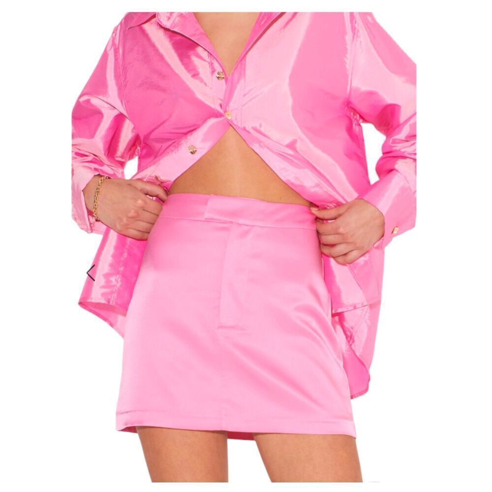 New! Hansen & Gretel Pink Satin Silk Tamara Mini Skirt, XS - Picture 1 of 9